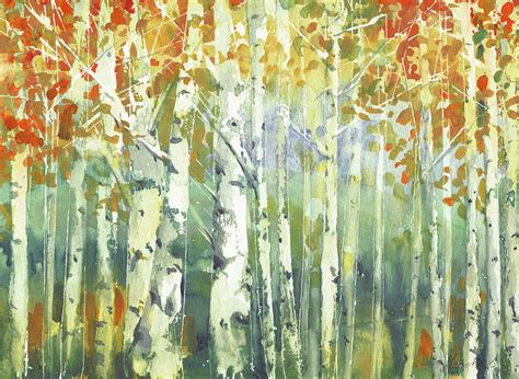 Abstract Birch Trees Warm Painting By Marietta Cohen Art And Design