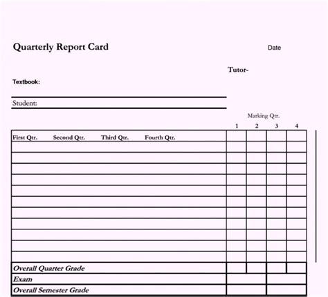 Report Card Template Editable Kindergarten Blank
