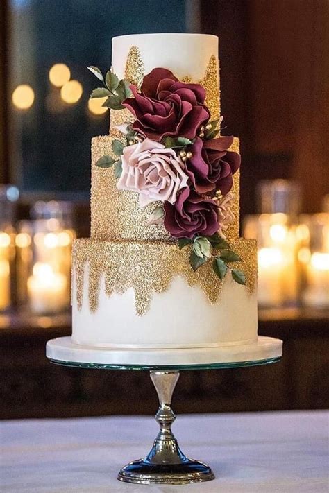 30 Eye Catching Unique Wedding Cakes Burgundy Wedding Cake Metallic