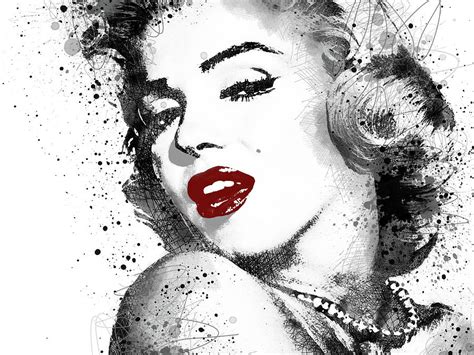 Marilyn Monroe Black And White Red Lips Wallpaper