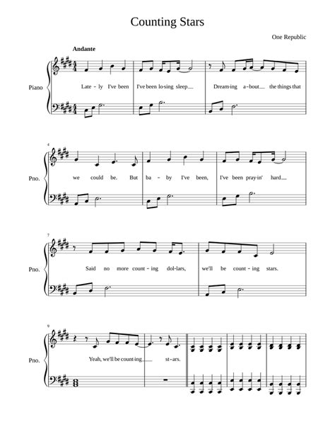 Counting Stars Easy Sheet Music For Piano Solo