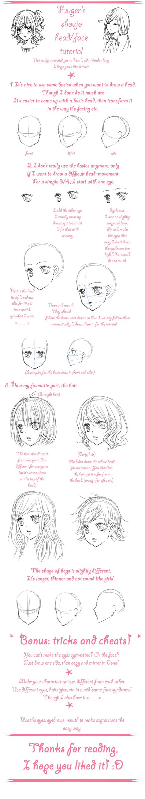 While learning how to draw anime can be very frustrating, it is fairly simple. shoujo face/head walkthrough by Fuugen on deviantART | Manga drawing tutorials, Drawing tips ...