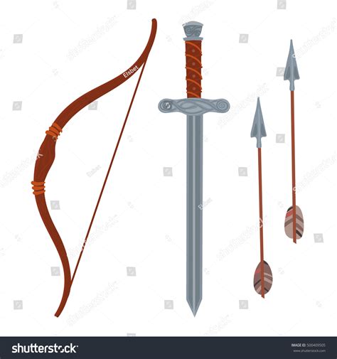 Set Weapons Bow Arrow Sword Vector Stock Vector Royalty Free