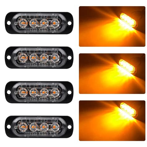 Buy 4pcs Ultra Thin 4led Emergency Warning Lights Amber Hazard Flashing