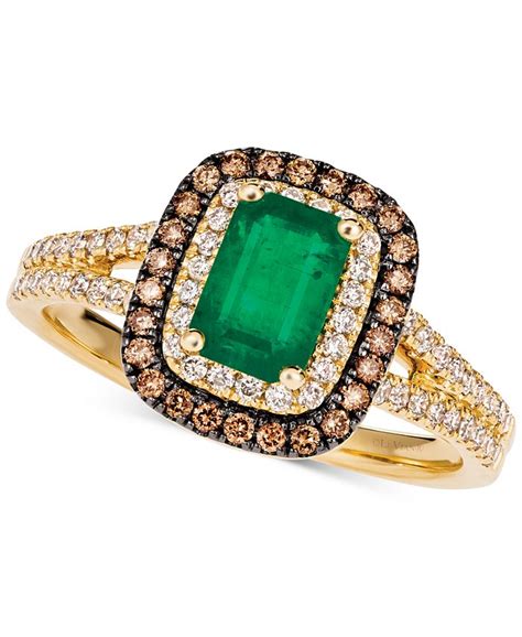 Le Vian Costa Smeralda Emerald 3 4 Ct T W And Diamond 3 8 Ct T W Halo Ring In 14k Gold