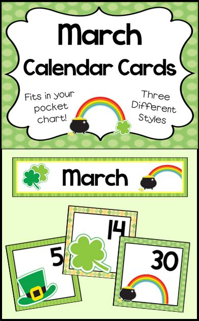 March Calendar Numbers Monthly Calendar Cards Set With Images