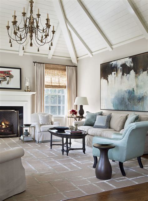Beautiful Living Room With High Pitched Ceilings Construction By