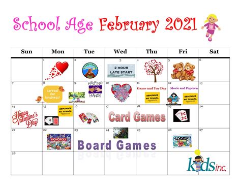 Click Here For February School Age Calendar Kids Inc Kids Inc