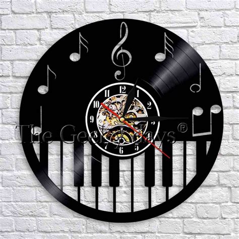 1piece Play The Piano Music Notes Vinyl Record Wall Clock Modern