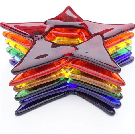 Rainbow Fused Glass Star Suncatchers Set Of 6 Fused Glass Etsy Glass Art Glass Wall Art