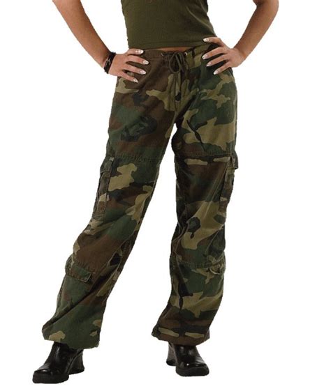 Womens Woodland Army Military Camo Vintage Paratrooper Fatigues Cargo