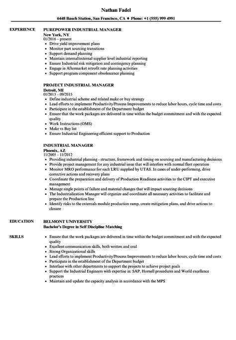 An effective cv of a hotel manager should highlight following qualities: Industrial Manager Resume Samples | Velvet Jobs