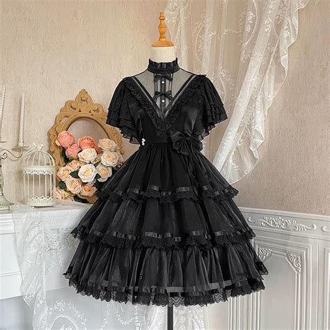 Black Gothic Lolita Dress Halloween Cosplay Costume Women Etsy Uk
