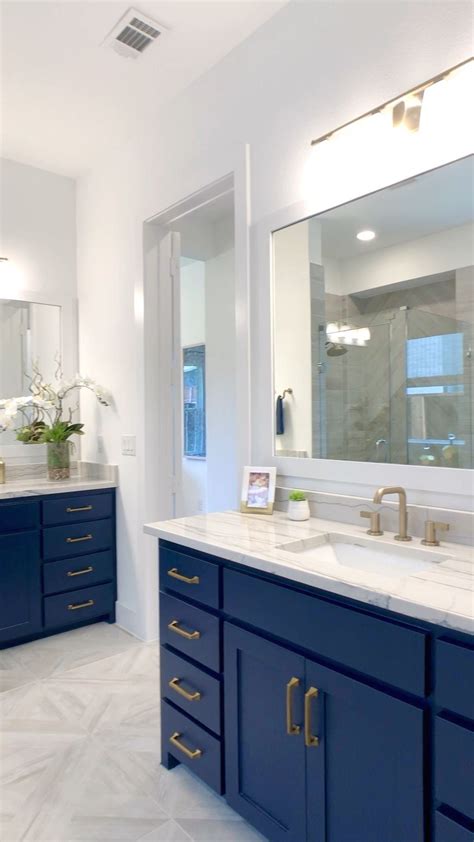 Navy Blue Bathroom Vanity With Gold Hardware Renews
