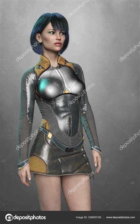 Rendering Of Beautiful Woman In SciFi Outfit Or Uniform Stock Photo By