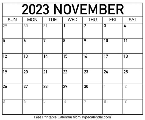 Free Printable November 2023 Calendars