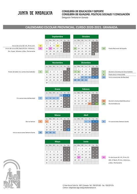 Calendario Escolar Granada 2020 21 Academia En Casa