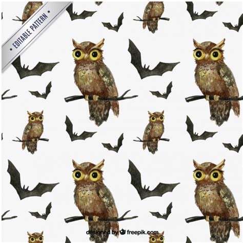Hand Painted Halloween Owls And Bats Pattern Vector Free Download