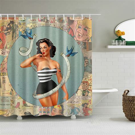 Bathroom Custom Printed Polyester Waterproof Sexy Woman Shower Curtain