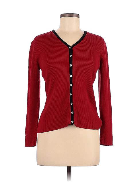 Casual Corner Color Block Solid Maroon Red Cardigan Size M 70 Off