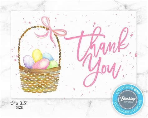 Easter Thank You Card Printable Thank You Card Easter Basket Etsy