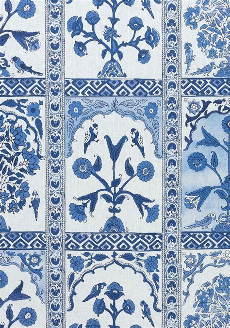 F910629 Indian Panel Printed Fabrics Blue From The Thibaut Ceylon