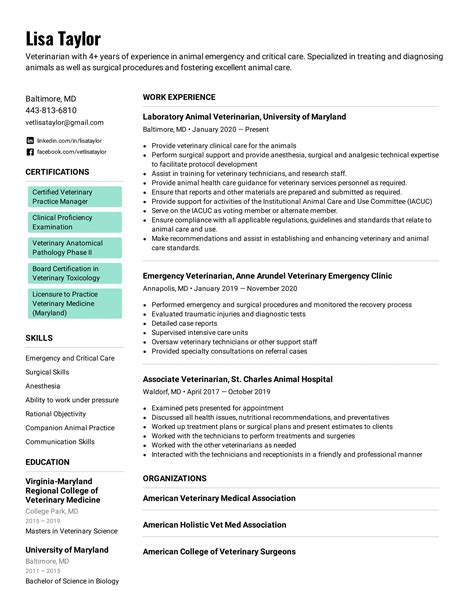 Veterinarian Resume Example And Writing Tips For 2022