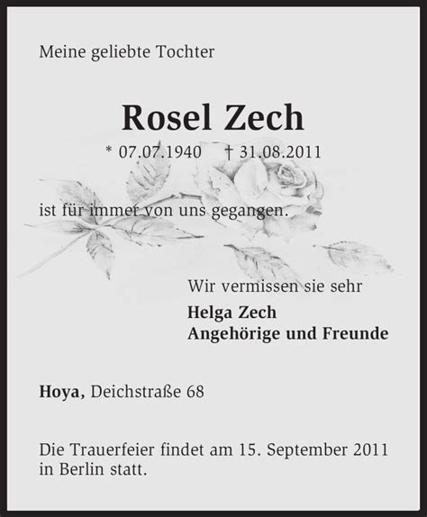 Traueranzeigen Von Rosel Zech Trauer Kreiszeitung De