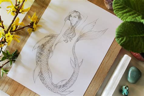 mermaid drawing print mermaid illustration fantasy art print siren drawing artwork signed