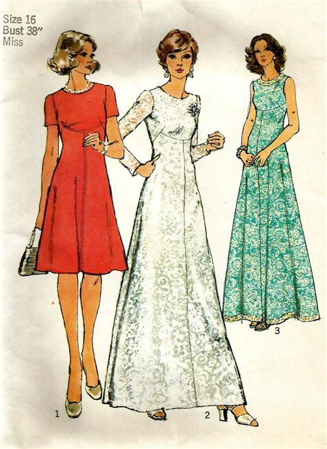 Vintage 70s Simplicity 6094 Uncut Misses Evening Dress Or Mother Of The