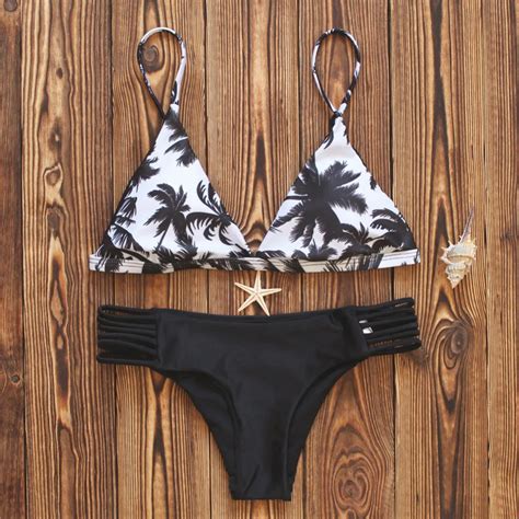 2017 Hot Sexy Bikinis Women Swimsuit Coconut Trees Print Bikini Set