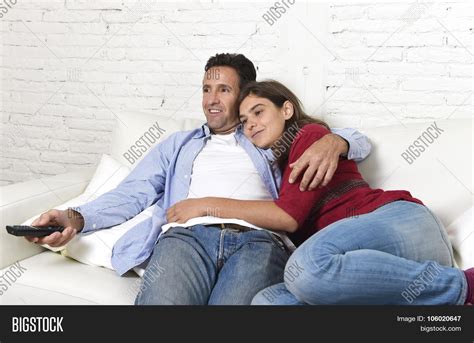 Couple Love Cuddling On Home Couch Image And Photo Bigstock