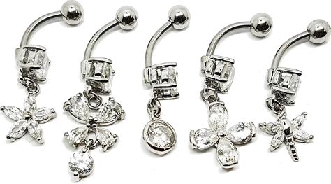 Vonchic X Dangly Crystal Gem Belly Button Bars Surgical Steel Dangle
