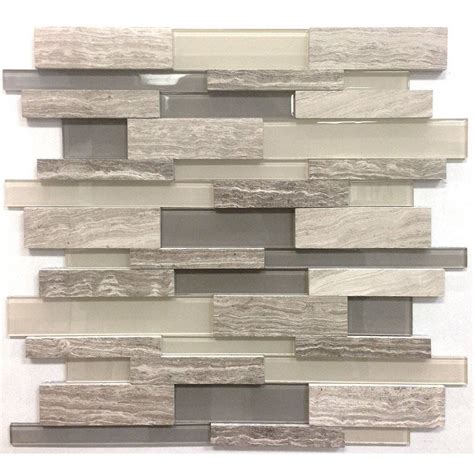 Ceramic floor and wall tile (11.02 sq. Avenzo 12-in x 12-in 3D Wooden Light Grey Stone and Glass ...