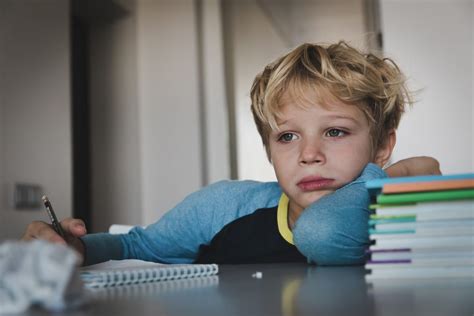Little Boy Tired Stressed Of Reading Doing Homework Sensory Stepping
