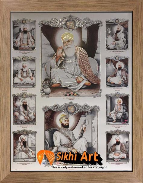 Ten Sikh Gurus With Guru Granth Sahib In Size 16 X 12 Sikhiart