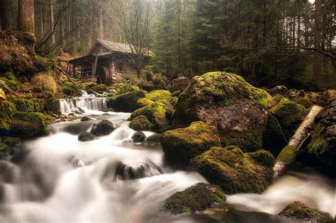 Hd Wallpaper Forest River Stones Moss Austria Haze Waterfalls