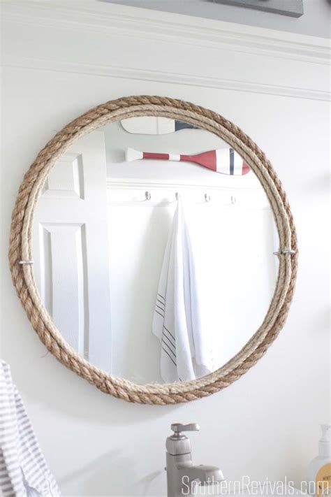 I exchanged the one in the downstairs. DIY Rope Mirror Tutorial | Nautical Style Bathroom Mirror ...