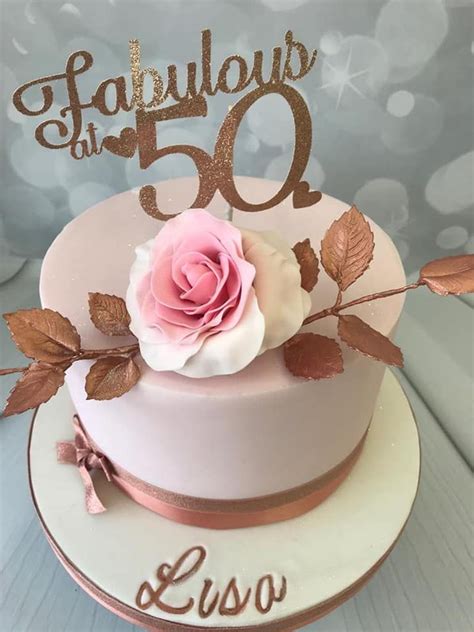 Elegant 50th Birthday Cake With Hand Made Rose 50th Birthday Cake