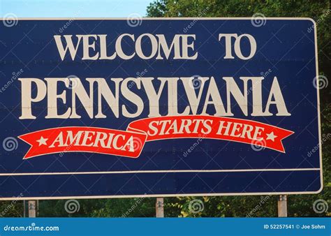 Welcome To Pennsylvania Sign Stock Image Image Of Eastern Border