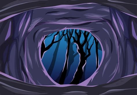 Free Vector Dark Cave With Some Dark Tree Cartoon Style Scene