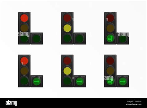 Set Of Traffic Lights Red Yellow And Green Arrow Straight Turn