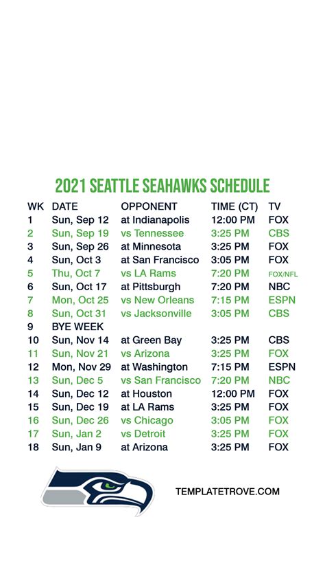 Seattle Seahawks 2022 Schedule Printable Customize And Print