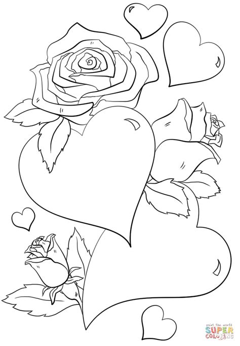 View and print full size. Hearts and Roses coloring page | Free Printable Coloring Pages