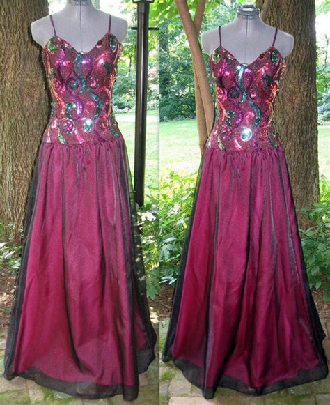 Upcycle Hot Pink And Black Sequined Prom Party Dress By Bytheway