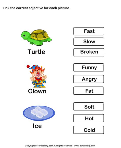 Grammar worksheets > adjectives > adjectives/describing words. Choose the Correct Adjective Slow Fast Broken Worksheet ...