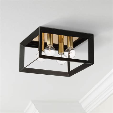 Possini Euro Design Modern Ceiling Light Flush Mount Fixture Black Gold