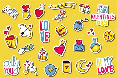 Premium Vector Colorful Hand Drawn Valentine Sticker Collection