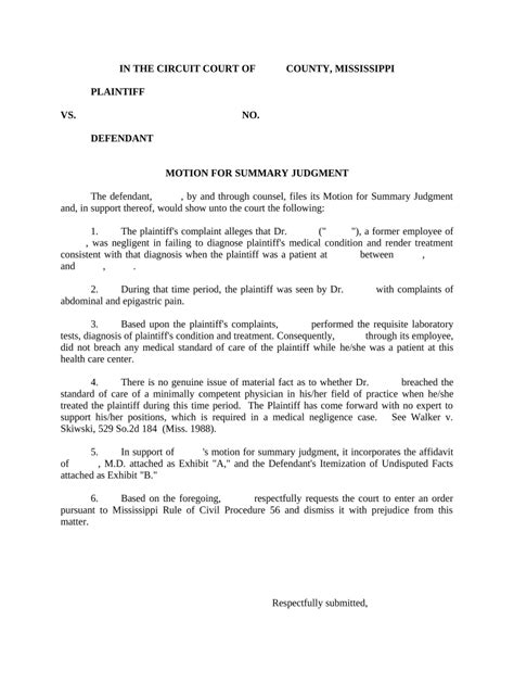 Motion Summary Judgment Order Doc Template Pdffiller