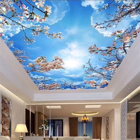 Custom Wallpaper Sky Clouds Cherry Blossoms Ceiling Mural Bvm Home